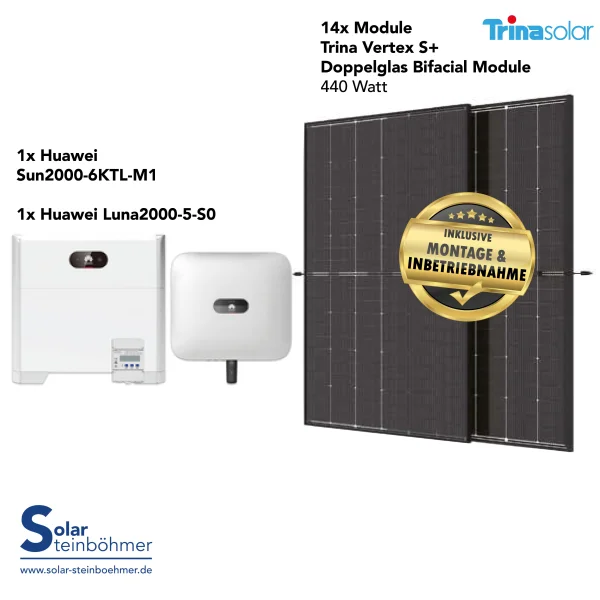 11.750,00 € inkl. 0% USt. Huawei Sun 6KTL M1 & Luna 2000-5kWh Speicher I Solaranlage
